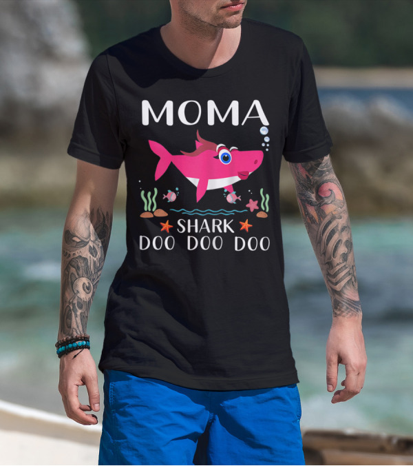 Moma Shark Doo Doo Doo Pink Grandma Ocean Scene T-Shirt