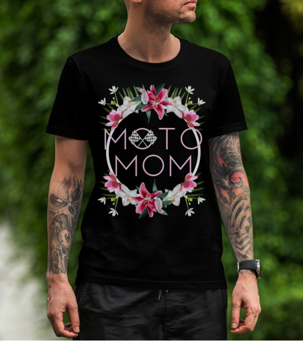 Moto Mom Floral Checkered Motocross T-Shirt