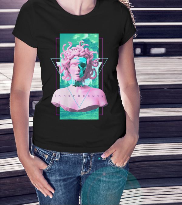 Inner Beauty Vaporwave Medusa Skull T-Shirt