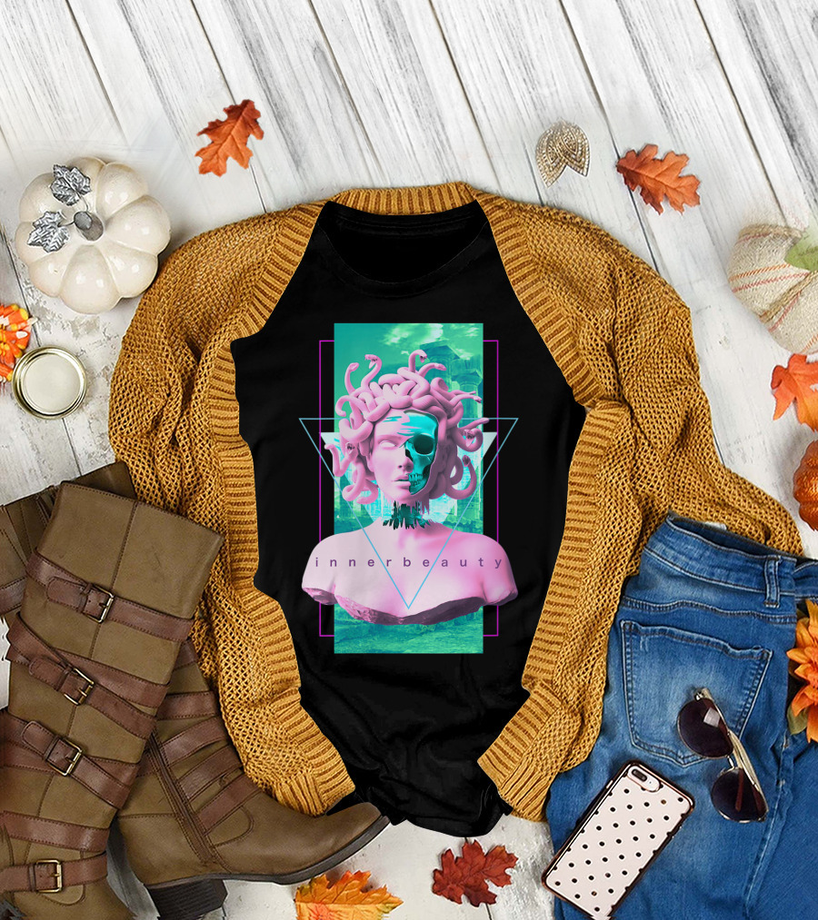 Inner Beauty Vaporwave Medusa Skull T-Shirt