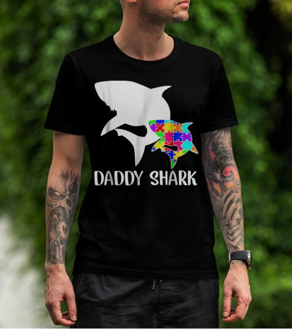 Daddy Shark Autism Awareness Puzzle Colorful T-Shirt