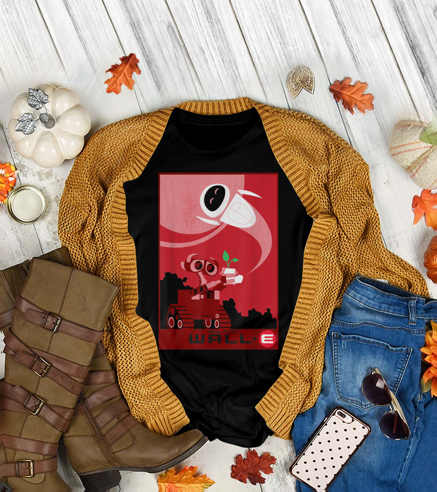 Disney Pixar Wall-E and Eve Red Poster with Plant T-Shirt