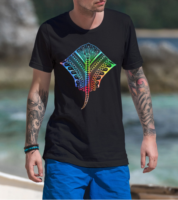 Hawaiian Tribal Tropical Stingray Pattern Beach T-Shirt
