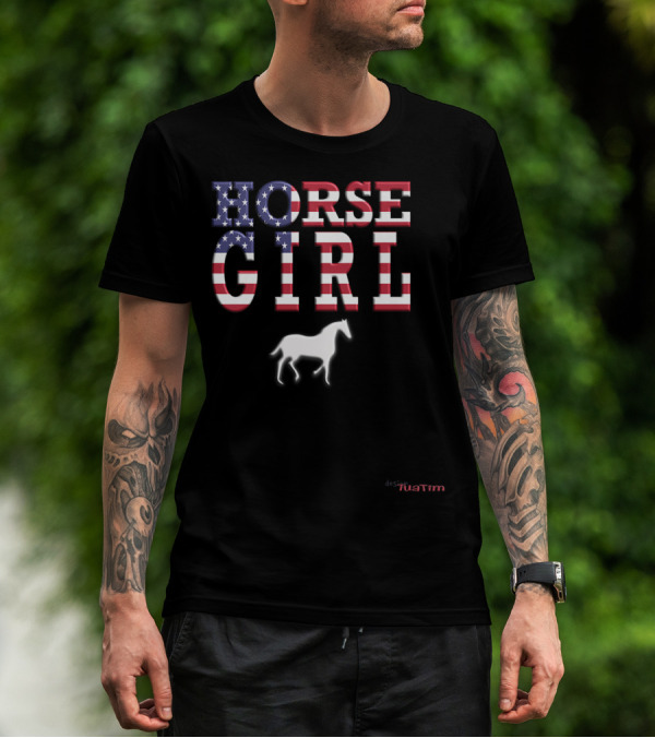 Horse Girl Usa Flag Tuatim T-Shirt