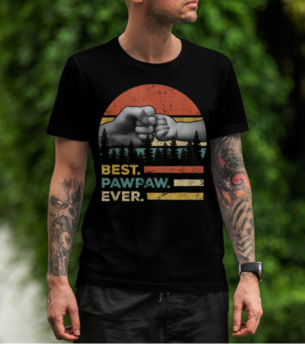 Best Pawpaw Ever Vintage Retro Fist Bump Forest Sunburst T-Shirt
