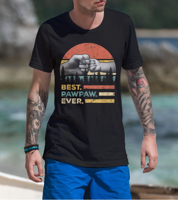 Best Pawpaw Ever Vintage Retro Fist Bump Forest Sunburst T-Shirt