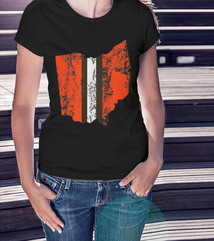 Cleveland Ohio Football Fan Stripe Weathered Vintage Map T-Shirt