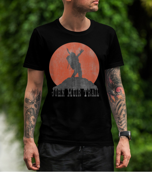 John Muir Trail Classic Hikers Silhouette With Backpack And Sunset T-Shirt