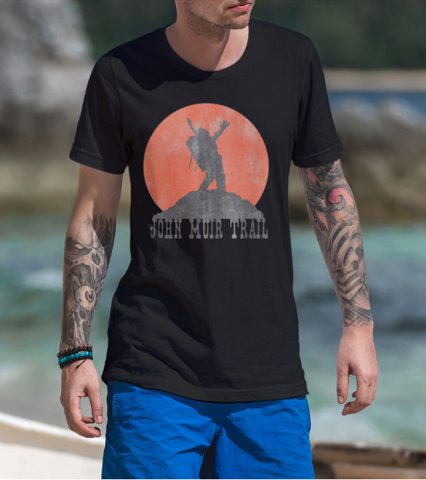 John Muir Trail Classic Hikers Silhouette With Backpack And Sunset T-Shirt