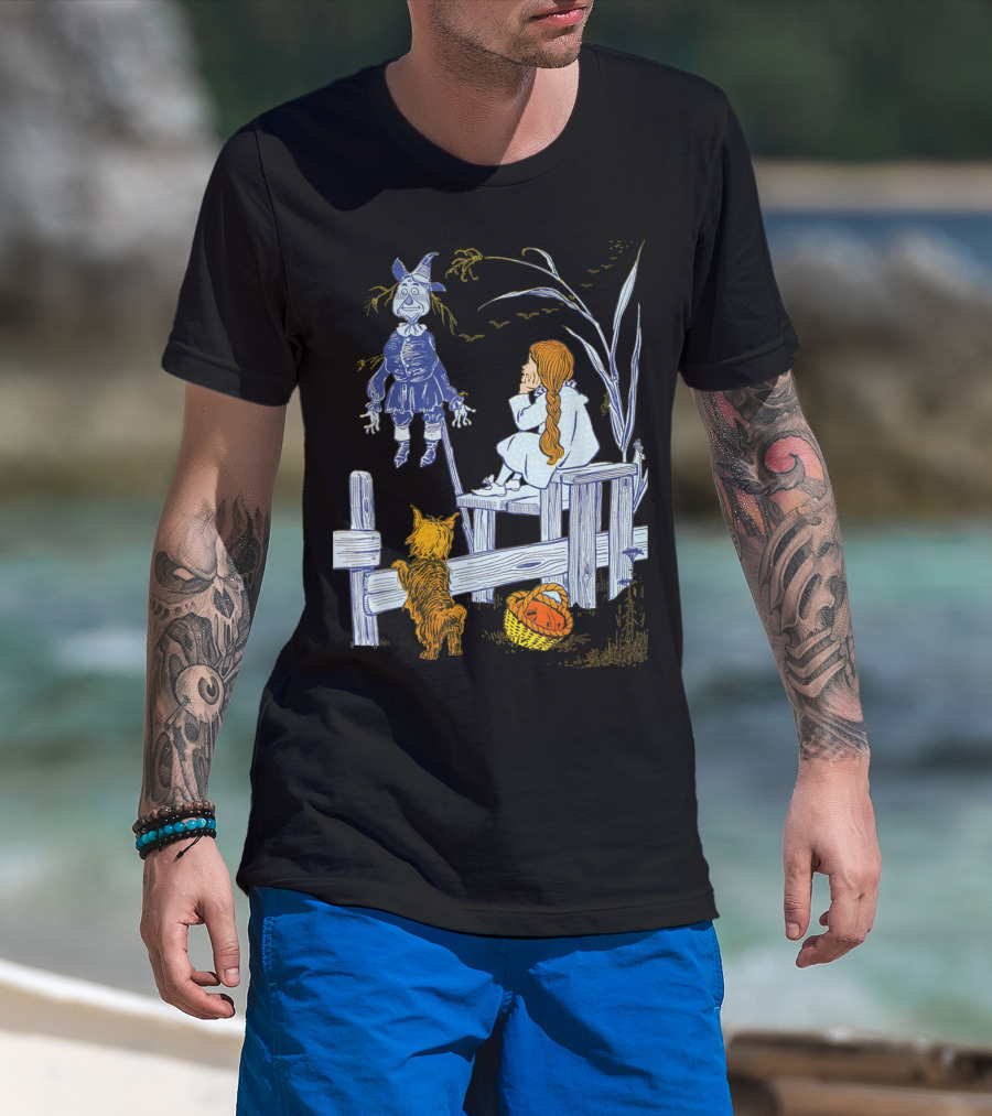 Land Of Oz Classic Scarecrow With Toto And Wizard Themes T-Shirt