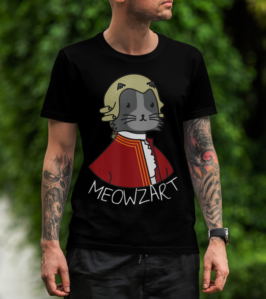 Meowzart Funny Cat Classic Music Mozart With Red Coat And Wig T-Shirt