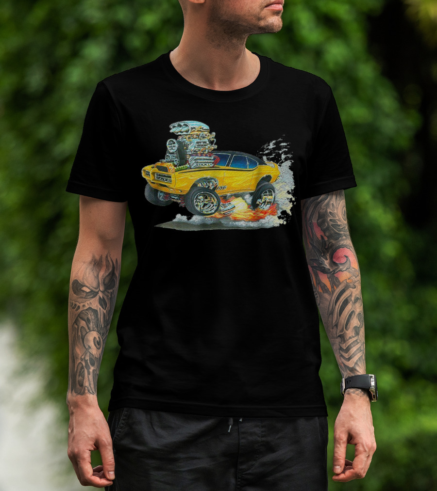Retro Classic Hot Rod 70s American Muscle Car Flames And Smoke T-Shirt