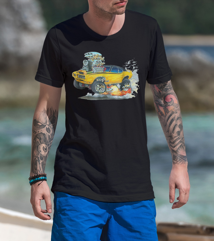 Retro Classic Hot Rod 70s American Muscle Car Flames And Smoke T-Shirt