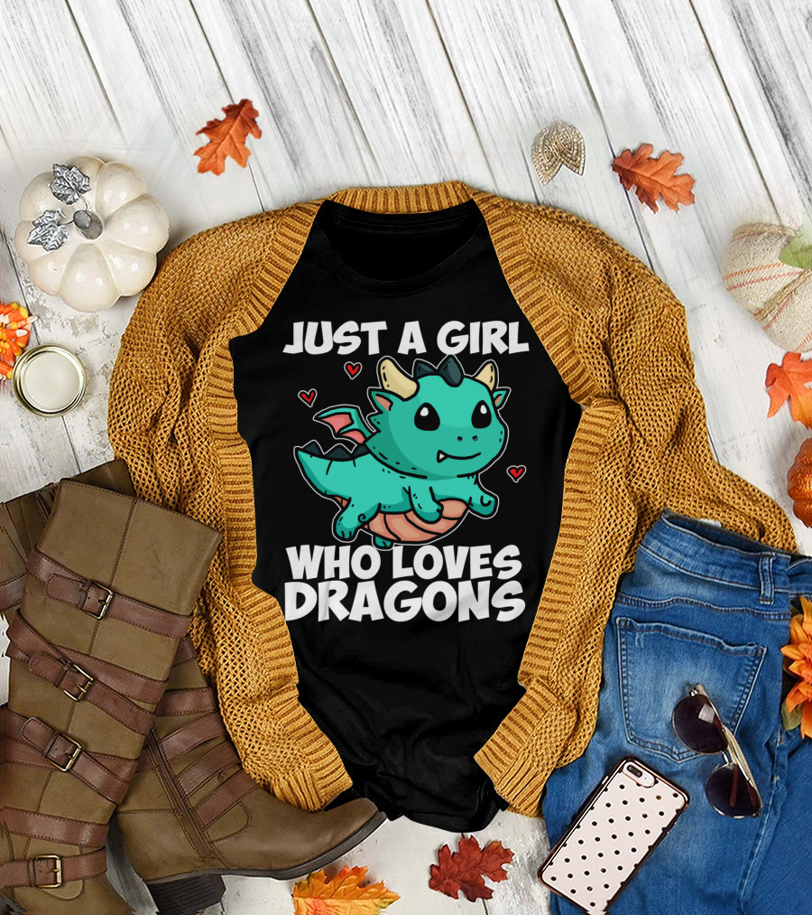 Just A Girl Who Loves Dragons Cute Dragon Hearts T-Shirt