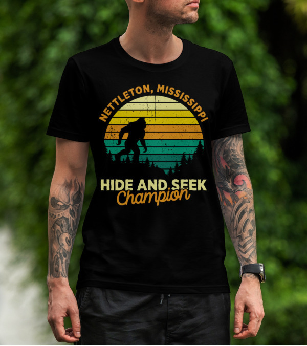 Nettleton Mississippi Bigfoot Hide And Seek Champion Retro T-Shirt