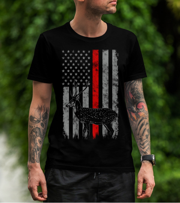 Thin Red Line Axis Deer American Flag T-Shirt