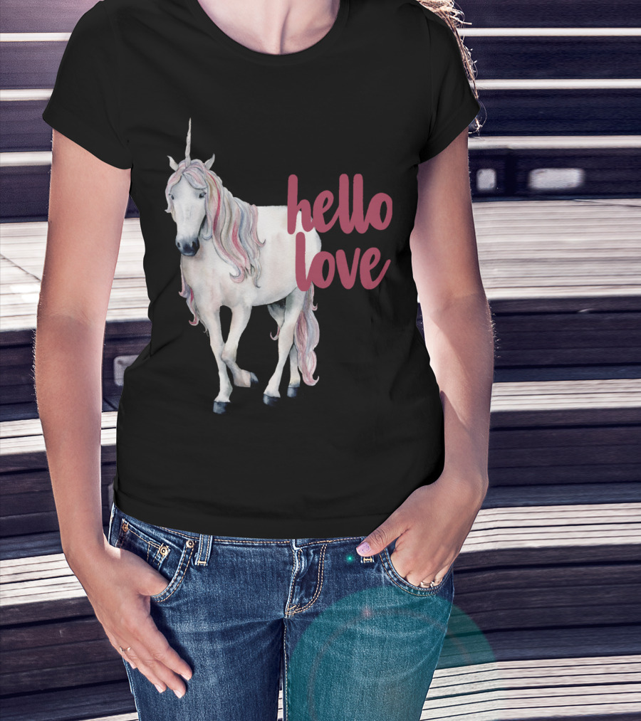 Hello Love Unicorn Funny Magical Animal T-Shirt