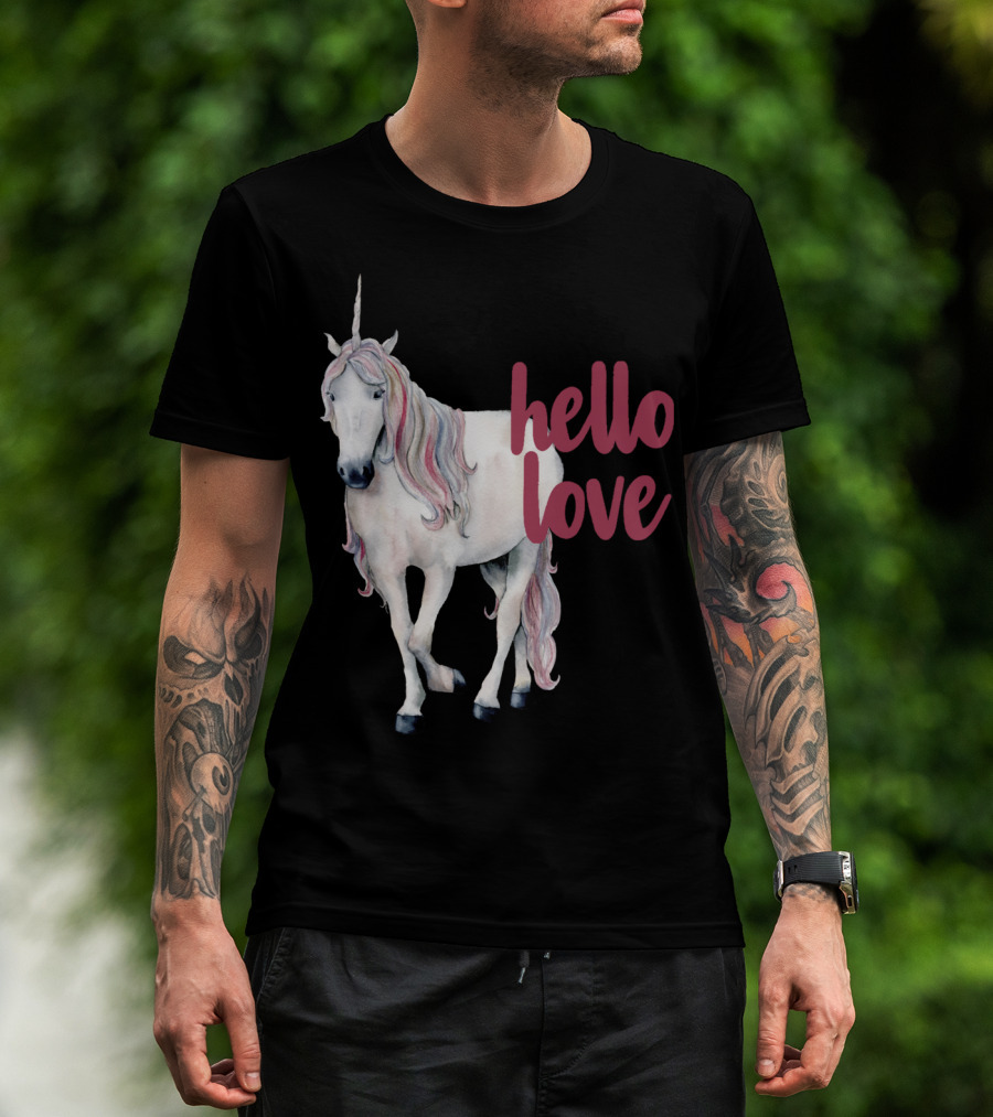 Hello Love Unicorn Funny Magical Animal T-Shirt