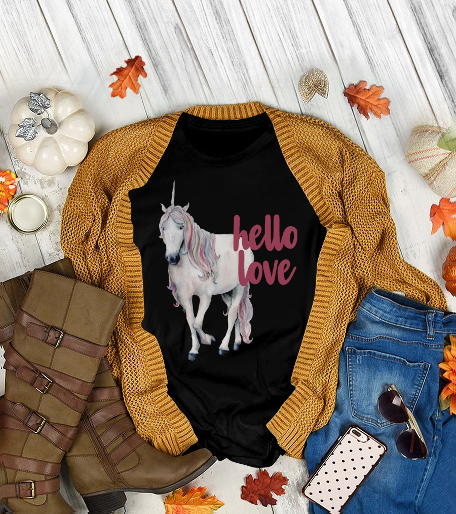 Hello Love Unicorn Funny Magical Animal T-Shirt