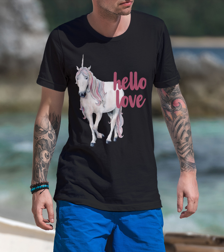 Hello Love Unicorn Funny Magical Animal T-Shirt