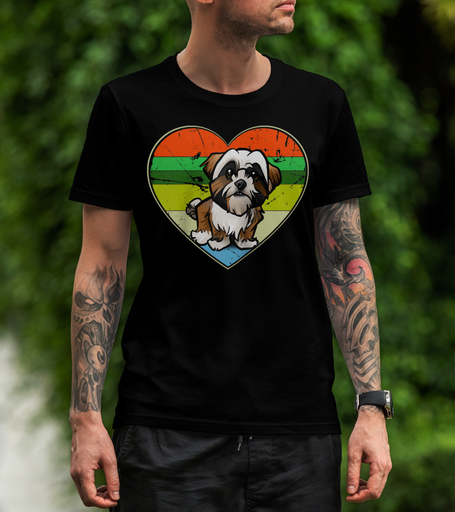 Vintage Heart Rainbow Shih Tzu Dog Valentine T-Shirt