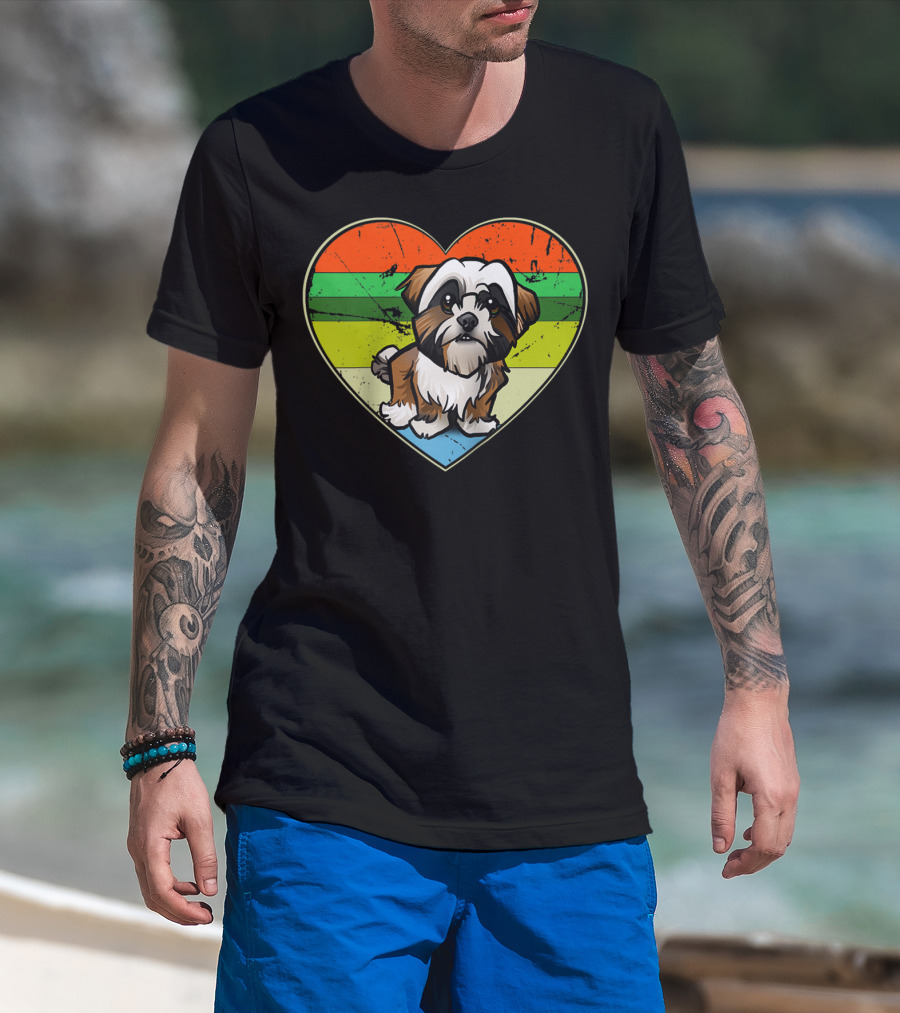 Vintage Heart Rainbow Shih Tzu Dog Valentine T-Shirt