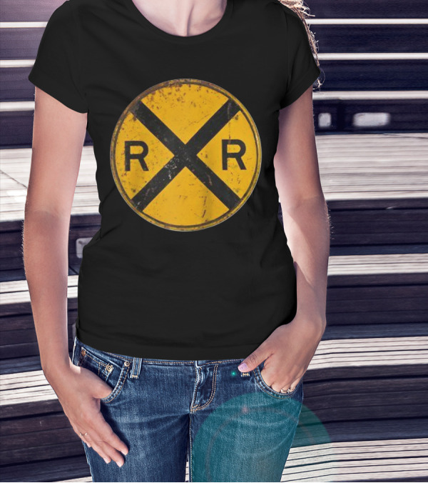 Vintage Railroad Crossing Sign RR Engineer Worker T-Shirt