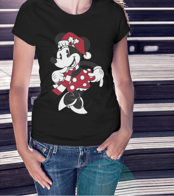 Disney Minnie Mouse Christmas Santa Hat And Scarf T-Shirt