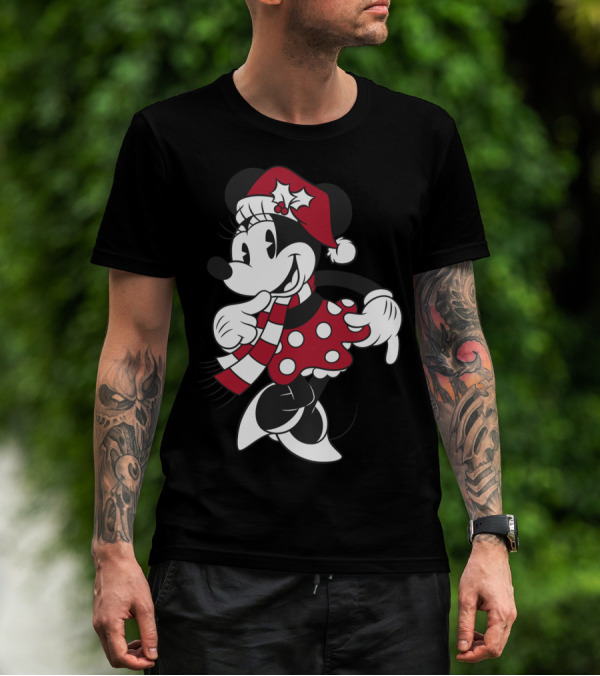 Disney Minnie Mouse Christmas Santa Hat And Scarf T-Shirt