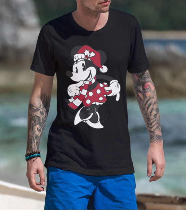 Disney Minnie Mouse Christmas Santa Hat And Scarf T-Shirt