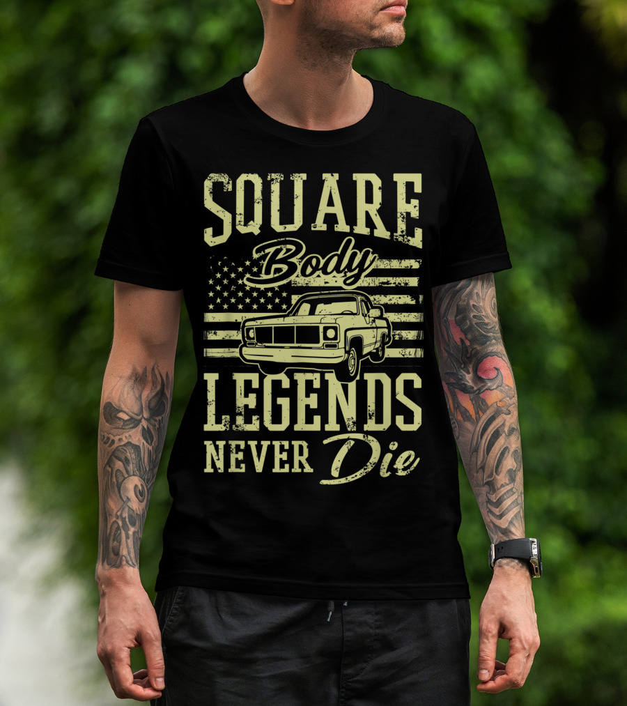 SQUARE Body Legends Never Die American Flag Classic Truck T-Shirt