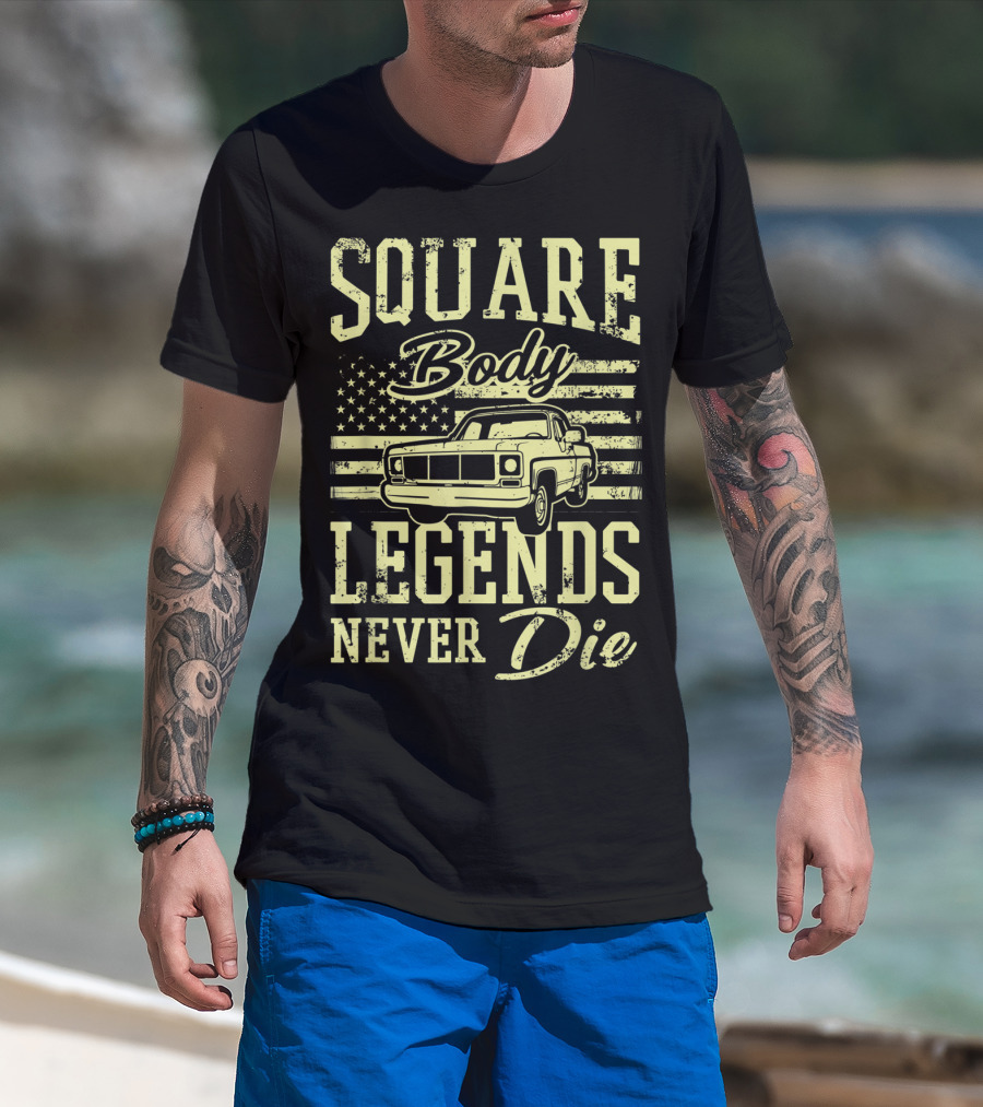 SQUARE Body Legends Never Die American Flag Classic Truck T-Shirt