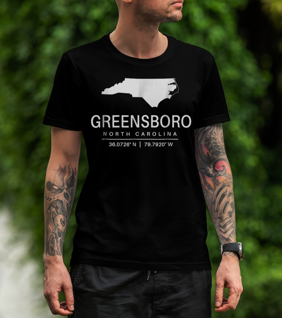 Greensboro North Carolina 36.0726°N 79.7920°W Classic NC Map T-Shirt