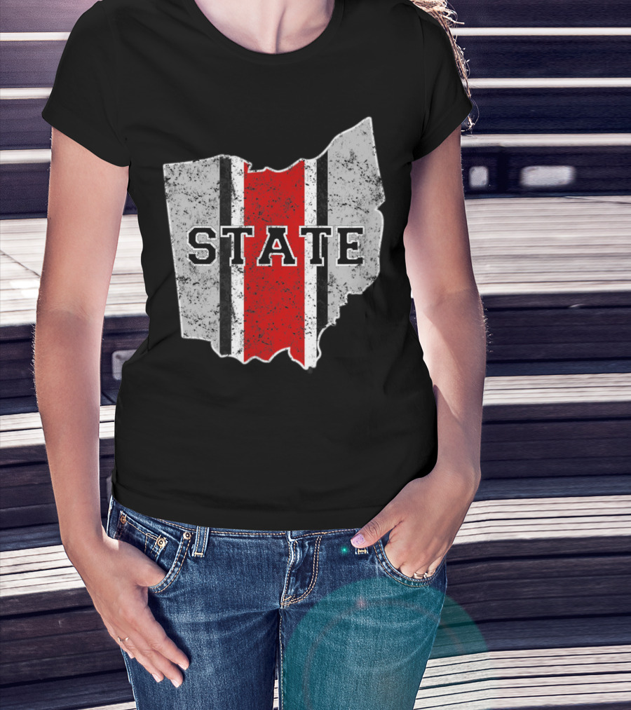 State Outline With Distressed Ohio Stripe T-Shirt