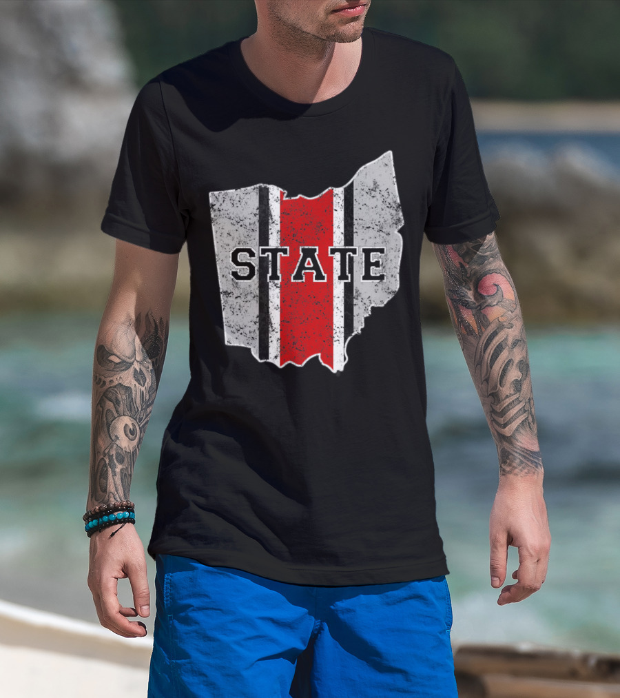 State Outline With Distressed Ohio Stripe T-Shirt