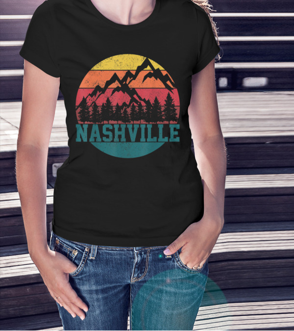 Nashville Vintage Mountains Sunset Forest Tennessee Music T-Shirt