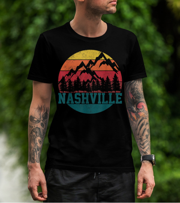 Nashville Vintage Mountains Sunset Forest Tennessee Music T-Shirt