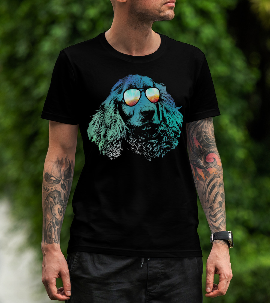 Neon Cocker Spaniel Wearing Vibrant Reflective Sunglasses T-Shirt
