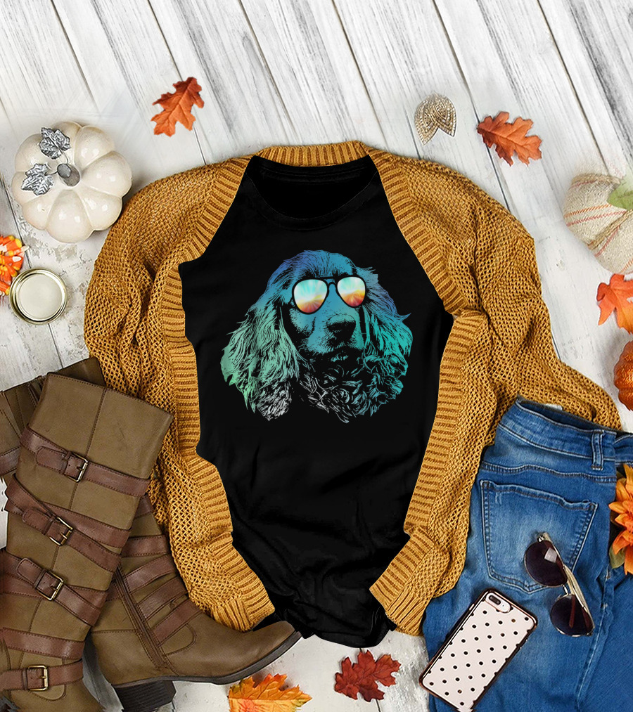 Neon Cocker Spaniel Wearing Vibrant Reflective Sunglasses T-Shirt