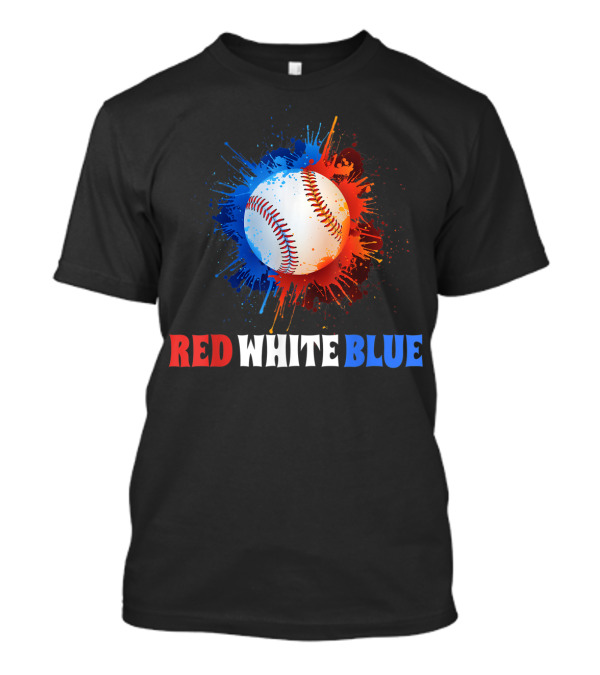 Red White Blue Baseball Splash USA 4th July Patriotic T-Shirt
