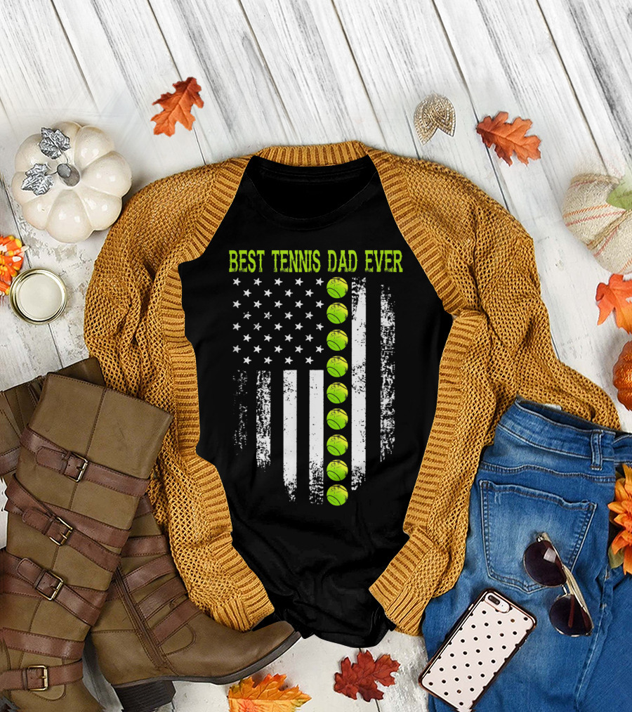 Best Tennis Dad Ever American Flag Tennis Balls T-Shirt