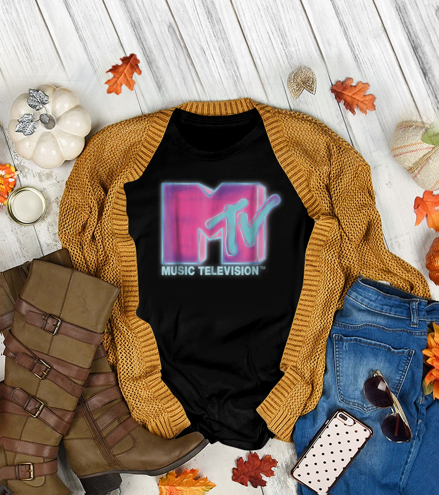 Classic MTV Music Television Pink And Blue Neon T-Shirt