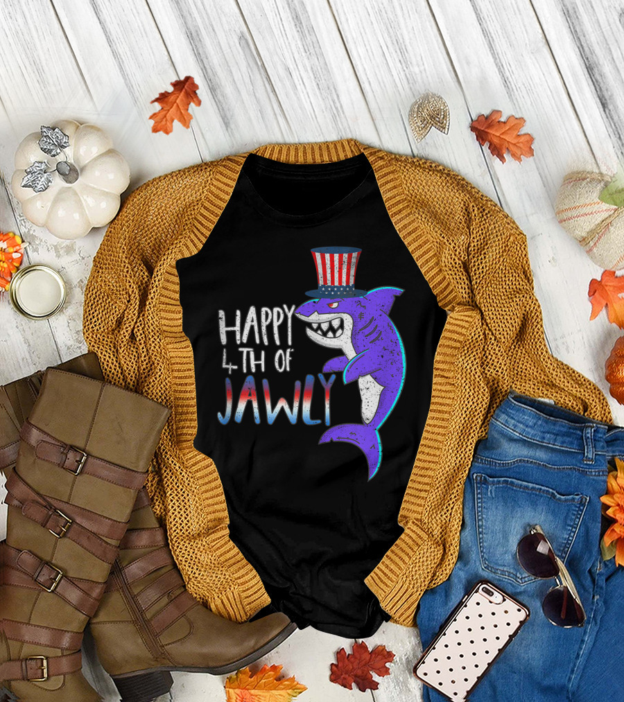 Happy 4th of Jawly Shark July Fourth Independence Patriotic Top Hat T-Shirt
