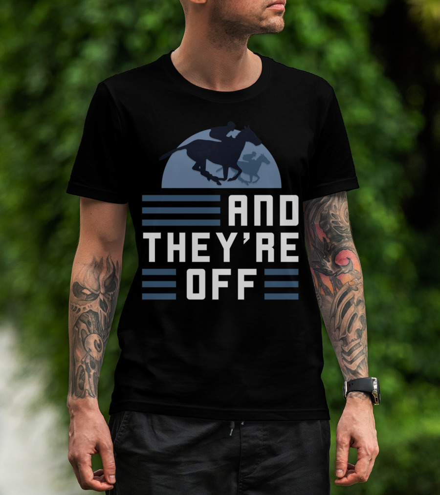 And They're Off Horse Racing Silhouette On Track T-Shirt