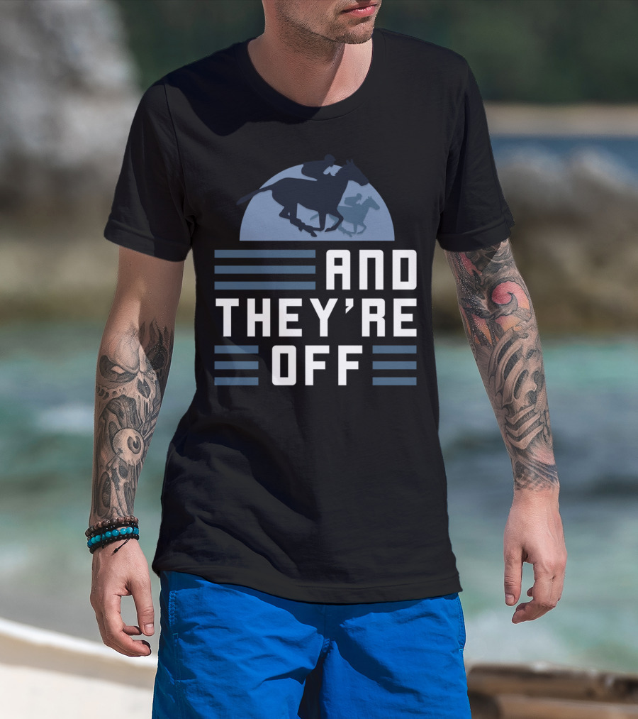 And They're Off Horse Racing Silhouette On Track T-Shirt
