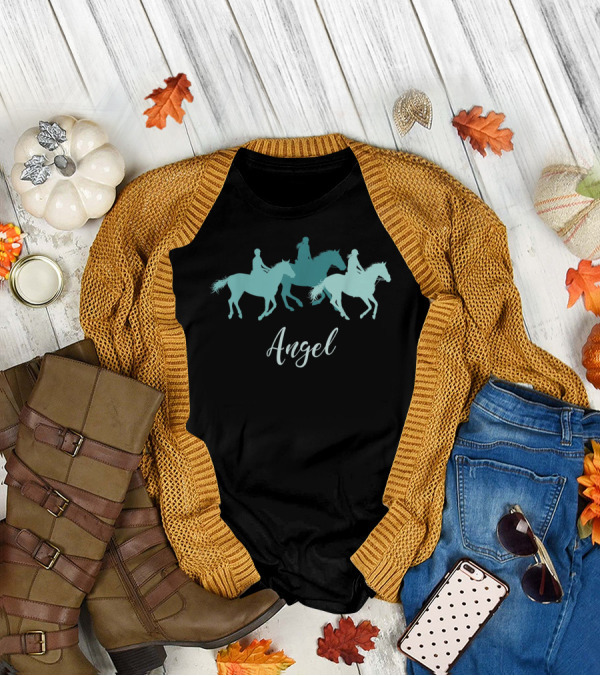 Angel Horse Rider Silhouettes Personalized Name Birthday T-Shirt