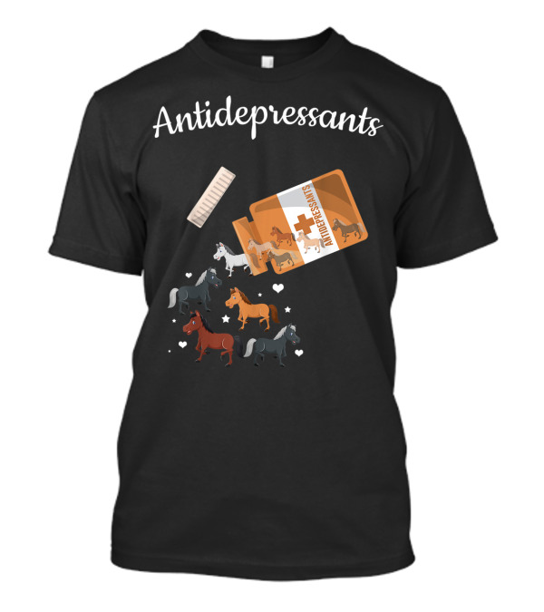 Antidepressants Horses Escaping From Prescription Bottle Hearts T-Shirt
