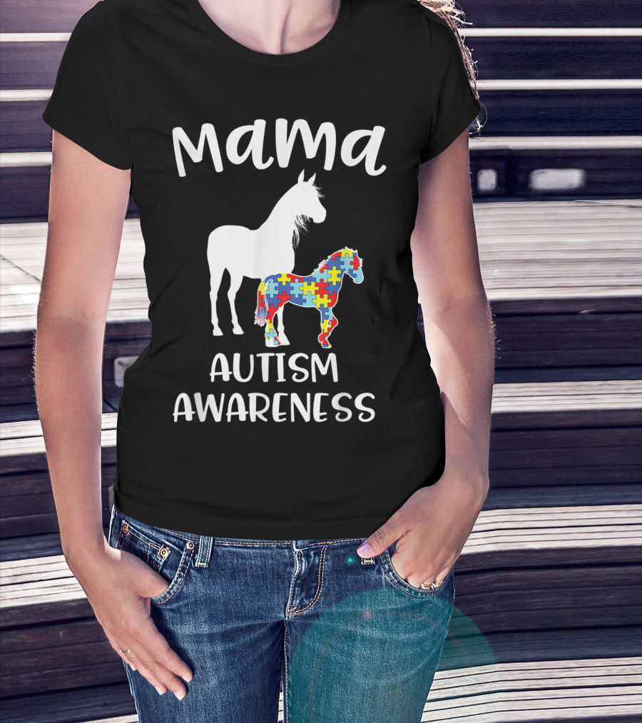 Mama Horse Autism Awareness Puzzle T-Shirt