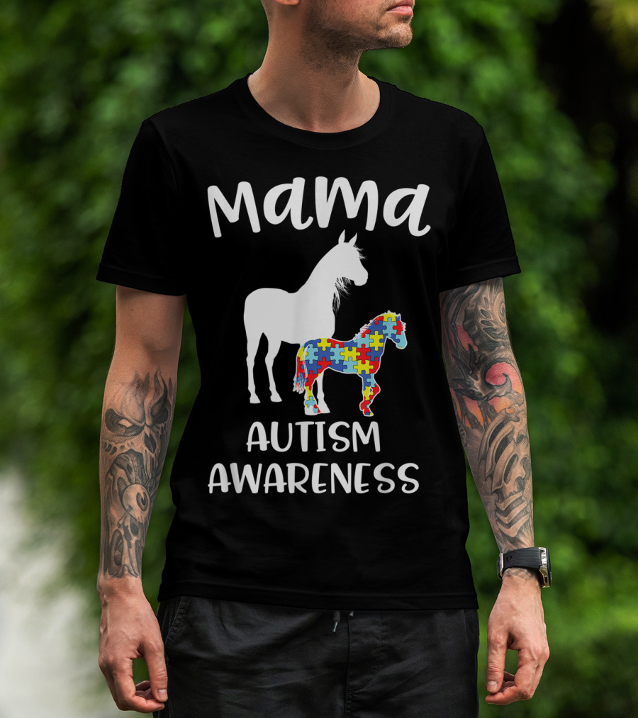 Mama Horse Autism Awareness Puzzle T-Shirt