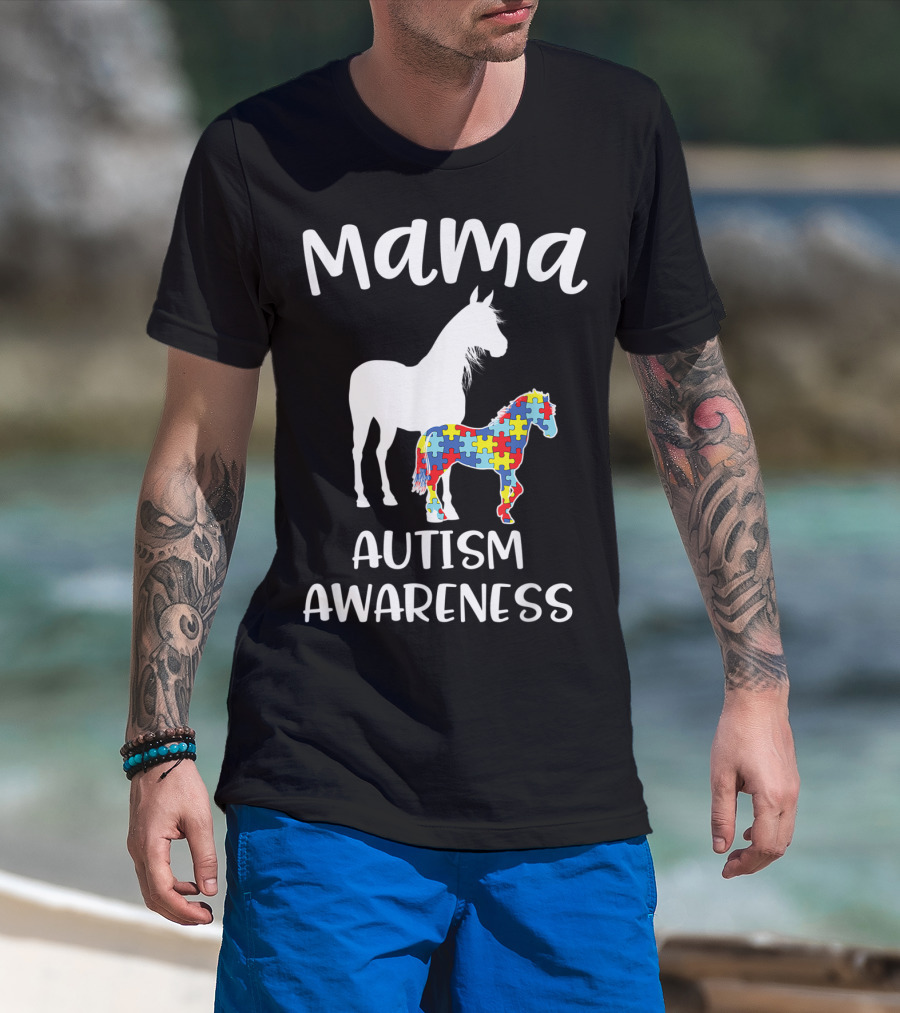 Mama Horse Autism Awareness Puzzle T-Shirt